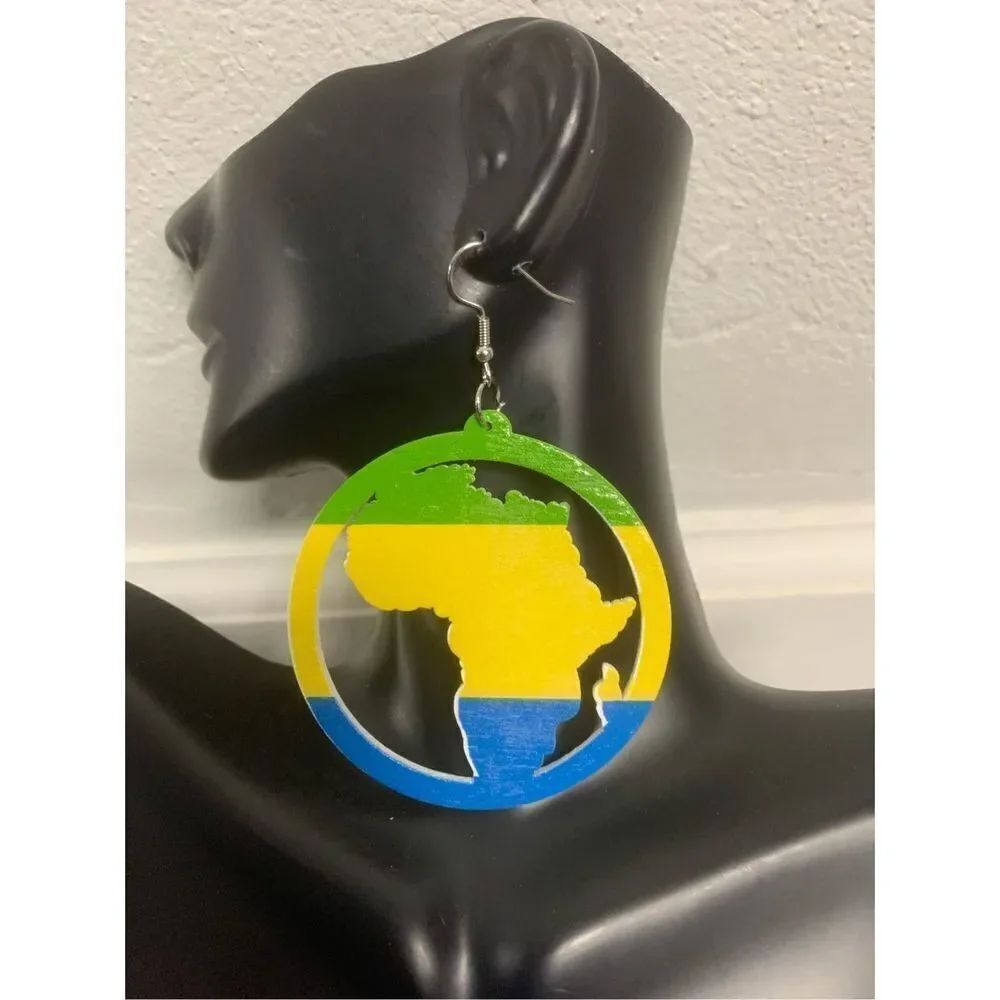 Blue green yellow Afrocentric earrings